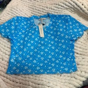 🆕 BCBGENERATION Floral Mesh Crop Top sheer blue size large